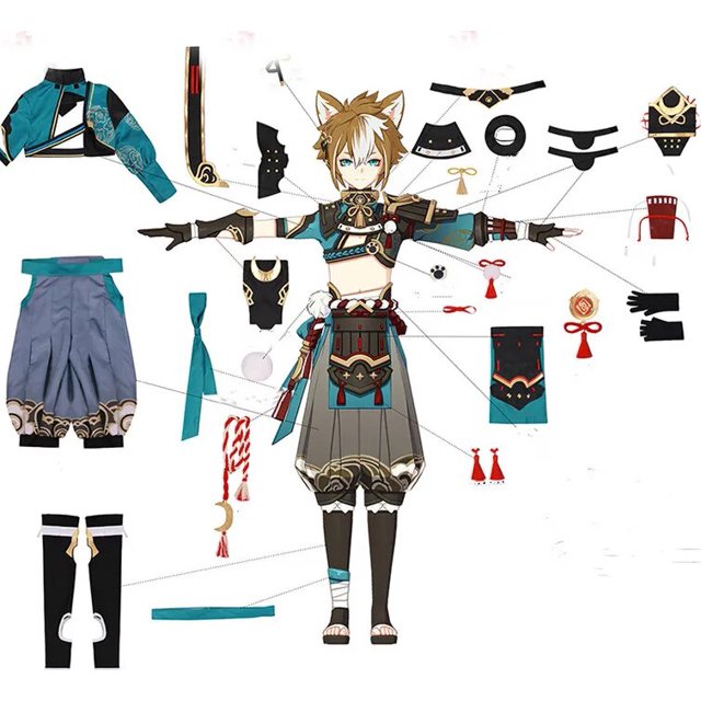 Genshin Impact-disfraz de Gorou para hombre, traje de Cosplay de zorro azul, pantalones de Halloween, conjunto completo de orejas de cola