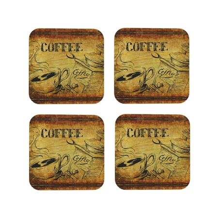 

Leather Coasters Set of 4 - Coffee Vintage Lightweight Non-Slip Drink Coasters for Desk Anti-Scalding Desk Cup Coasters for Office Table Decor Square