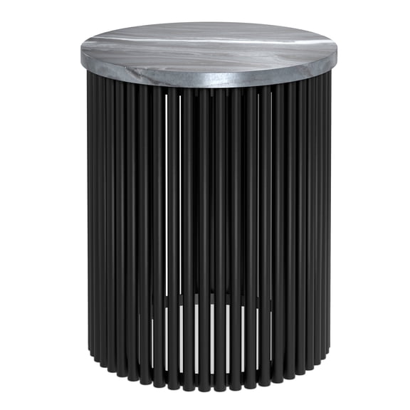 Simpli Home Demy 18 inch Wide Industrial Metal Accent Table in Black Genuine Marble and Black Metal, Assembled