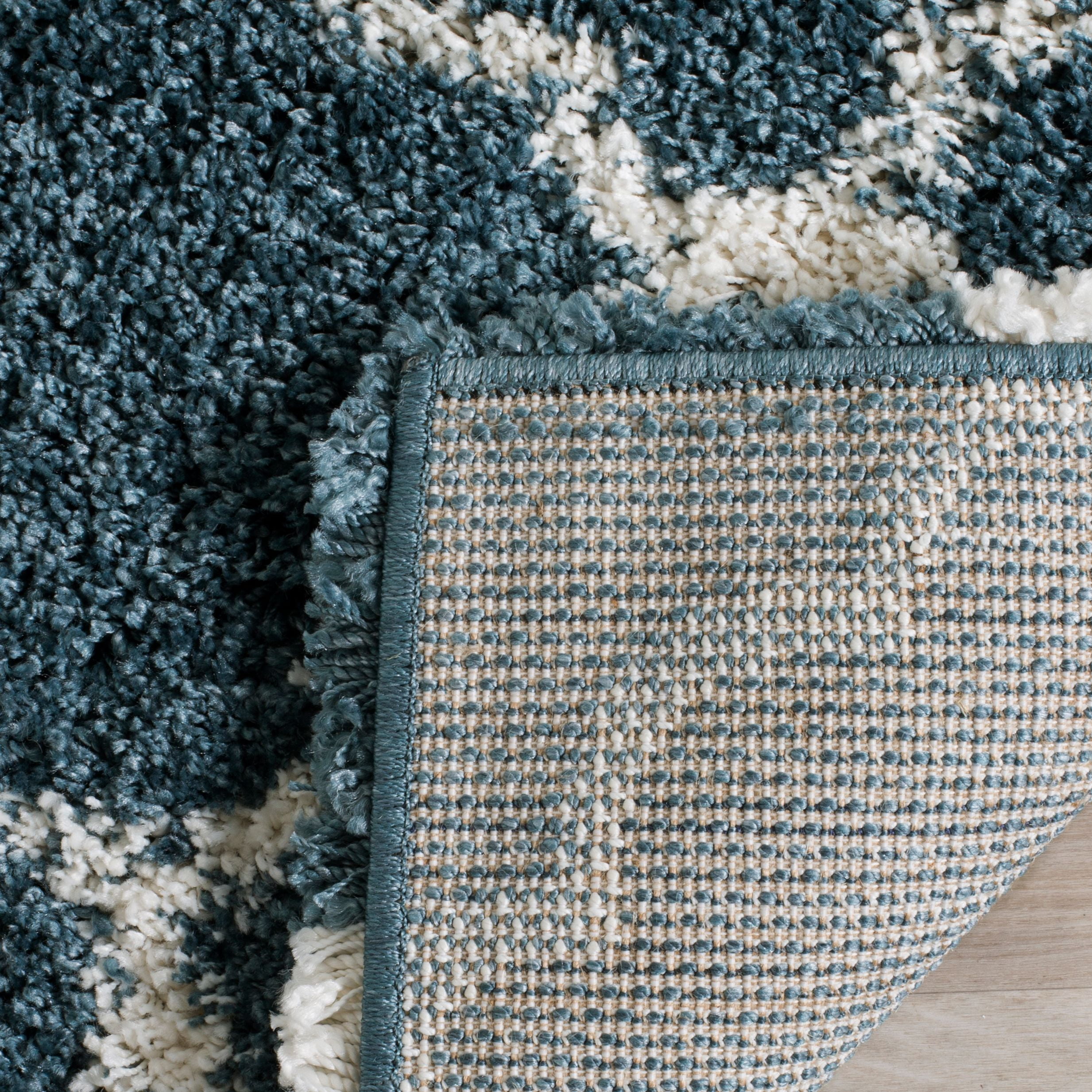 SAFAVIEH Hudson Jaye Geometric Shag Runner Rug, Slate Blue/Ivory, 2'3" x 12'