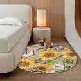thumbnail image 2 of Farmhouse Sunflowers Round Area Rug 3.3Ft Washable Circle Rugs for Dining Room Table, Rustic Barn Doors Flowers Butterfly Wooden Non-Slip Carpet Floor Mats Indoor Outdoor Carpet Runner Home Decor, 2 of 8