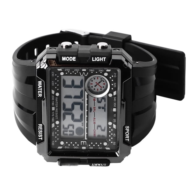 Men Rectangle Digital Watch, Multi Functional Large Screen Display Night Light Black Men Digital Watch for Boyfriends for Daily Life
