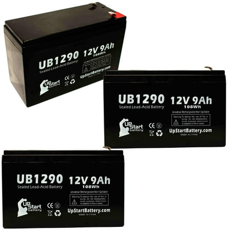 3x Pack - Compatible Teal S127 Battery - Replacement UB1290 Universal Sealed Lead Acid Battery (12V 9Ah, 9000mAh, F1 Terminal, AGM, SLA) - Includes 6 F1 to F2 Terminal Adapters