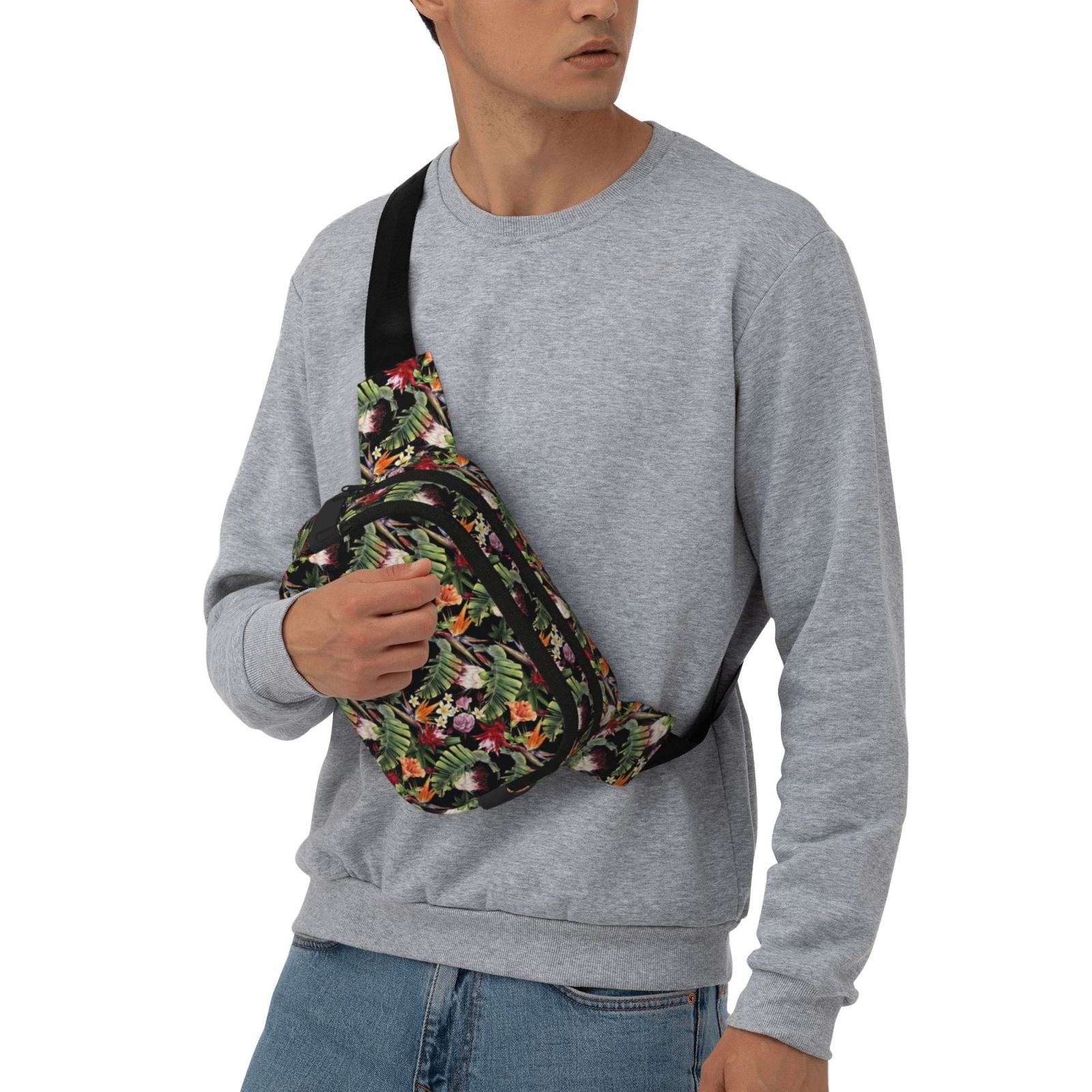 Picia Watercolor Tropical Flowers Print Square Double-Layer Waist Bag Mini Adjustable Waist Belt Bag Exercise Running Travel Hiking