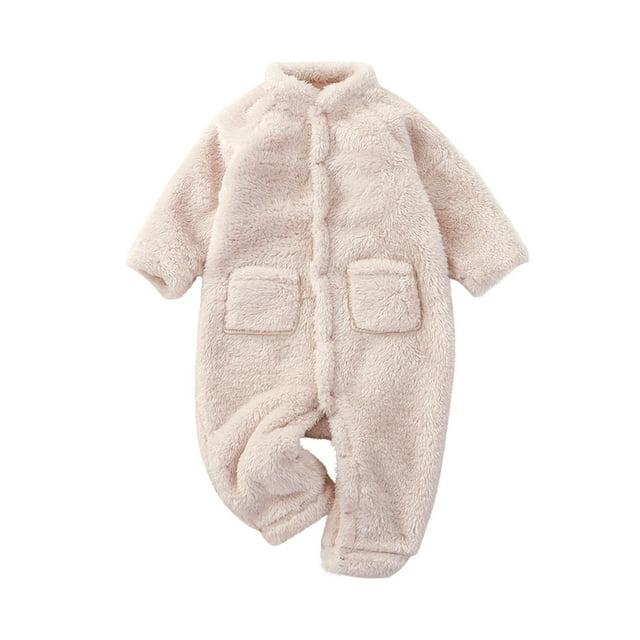 IROINID Body Bébé Réduit Manches Longues Hiver Bébé Solide Peluche Chaud Combinaison, Beige