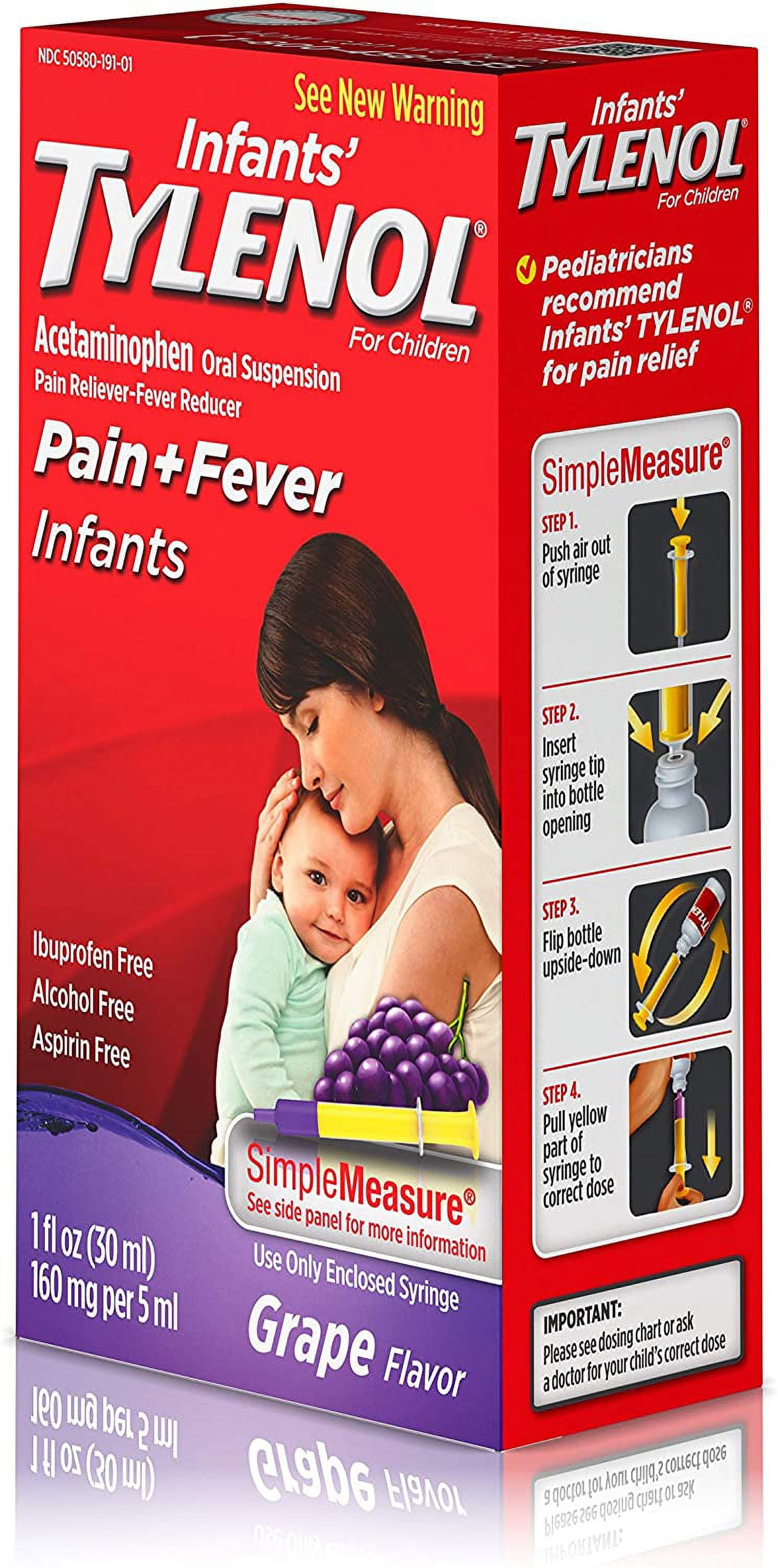 TYLENOL Pain + Fever Infants, Grape Flavor 1 oz (Pack of 3)