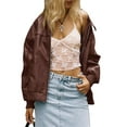 thumbnail image 4 of Women Faux Leather Jackets Bomber Casual Zip Moto Biker Coat, 4 of 5