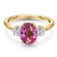 thumbnail image 3 of Gem Stone King 18K Yellow Gold Plated Silver Pink Mystic Topaz and Lab Grown Diamond Engagement Ring for Women | 2.74 Cttw | Oval 9X7MM | Gemstone November Birthstone | Size 7, 3 of 6