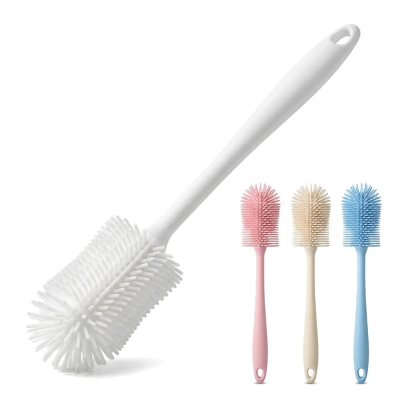 12.4" Silicone Bottle Brush, 3-in-1 Ergonomic Long Handled Cleaning Cup Brush,Water Bottle Cleaner,Deep Cleaning for Baby Bottles,Glassware, Narrow Neck Containers (White)