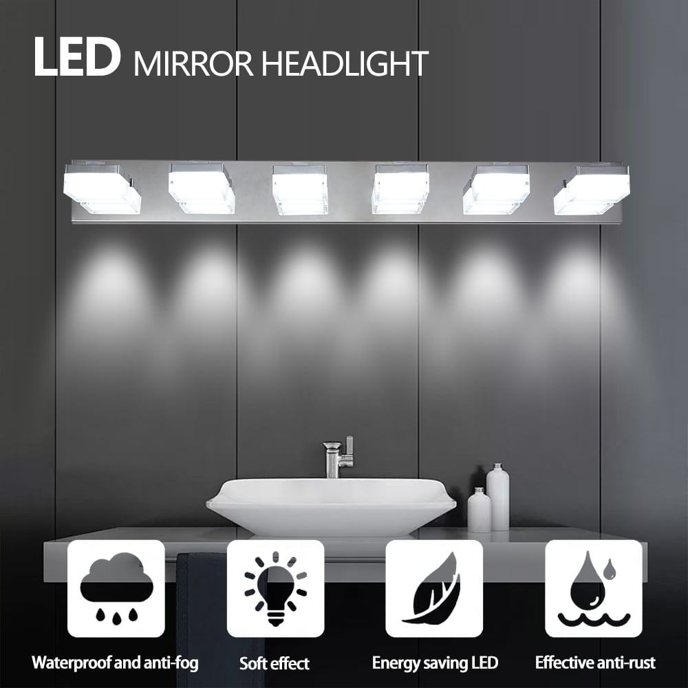 Noaman Modern 6-Light Chrome LED Vanity Mirror Light Fixture for Bathrooms & Makeup Tables, 38.2in Stainless Steel & Acrylic Anti-Fog Bathroom Lighting