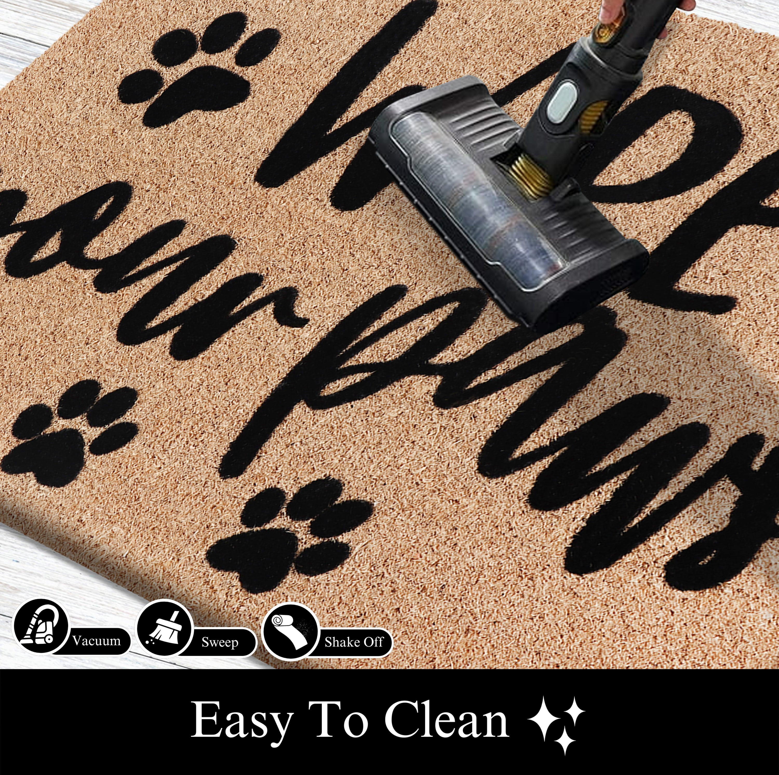 A1HC Natural Coir Flocked Doormat, Wipe Your Paws Black , 24"x36", Durable Outdoor Welcome Mat, Non-Slip, Pet Friendly, Fade Resistant