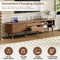 thumbnail image 5 of Wooden Oval TV Stand for TV up to 80", Entertainment Center with Charging Station, Mid-Century Media Console with Sliding Tambour Door & Gold Handle for Living Room, Walnut, 5 of 12