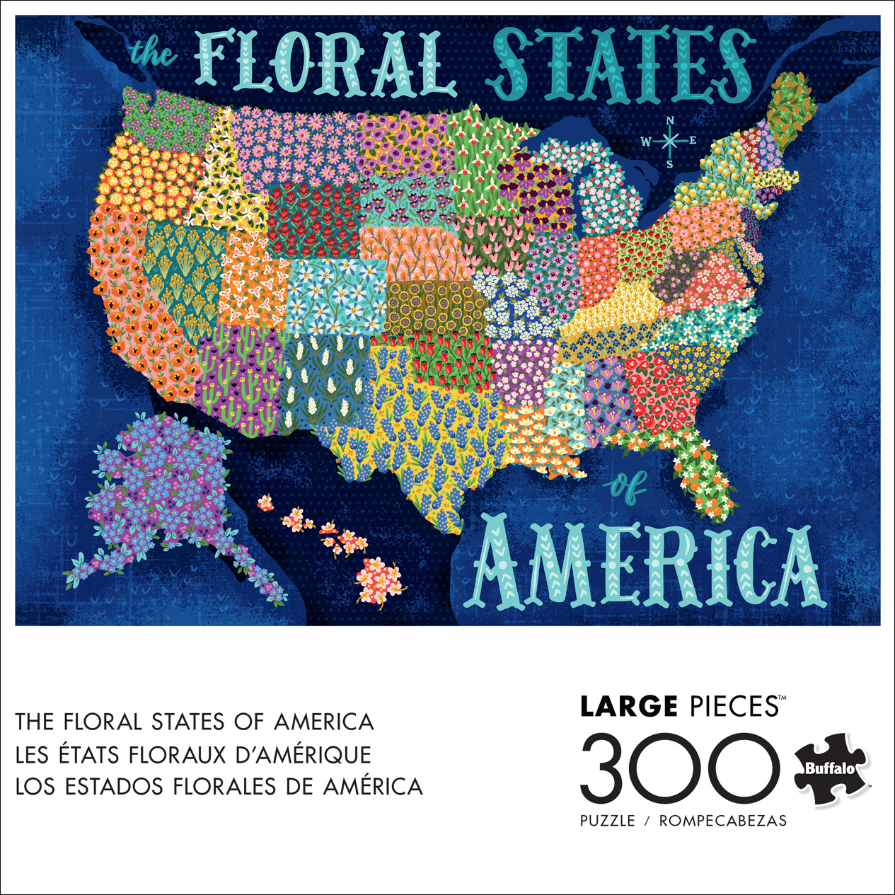 Buffalo Games 300-Piece The Floral States of America Interlocking Jigsaw Puzzle for Adults Ages 14+
