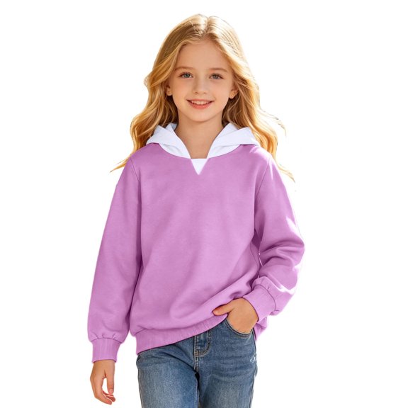 HXWCHs Girl's Oversized Hoodie Long Sleeve Pullover Hooded Lightweight Sweatshirt Color Block Hoodies Clothes Size: 5-6 Years Purple