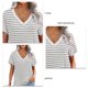 thumbnail image 5 of V cuello blusa manga corta guipure costura suelta blusa Top camisa para mujer verano gris raya XL, 5 of 5
