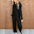 thumbnail image 2 of Usmixi Lounge Set for Women Turtleneck Sweater Matching Sets for Women Winter Soft Knitted Ribbed 2 Piece Outfits Casual Solid Drawstring Elastic Waist Pant Sets Holiday, 2 of 5
