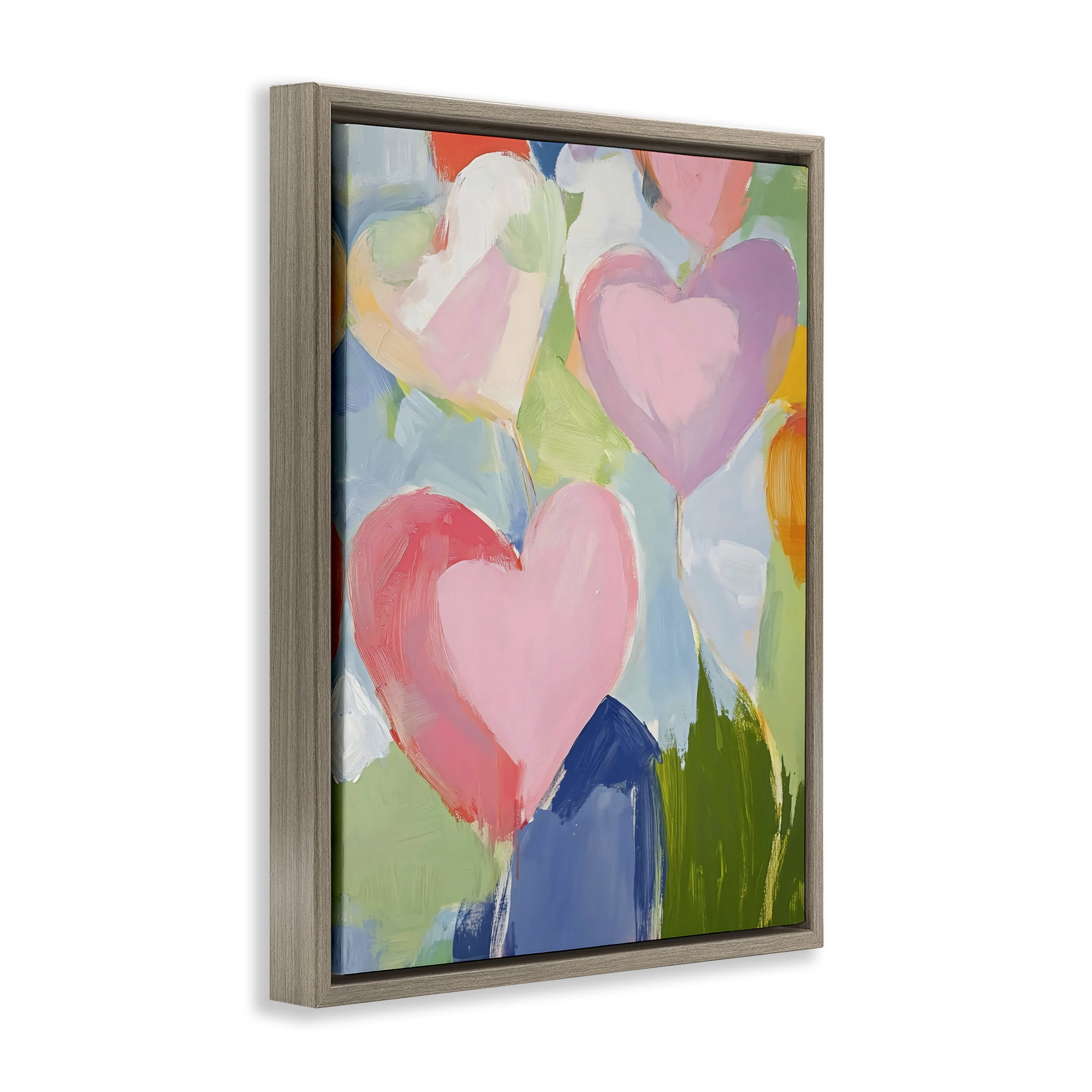Stupell Industries Pink Hearts Abstraction Brown Framed Floater Canvas Wall Art, design by The Prints Vibe