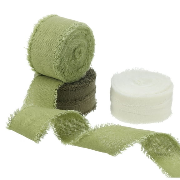 Uxcell Cotton Handmade Fringe Ribbon 1 Inch x 21 Yard Frayed Fringe Ribbons Beige/Light Green/Moss Green 3 Roll