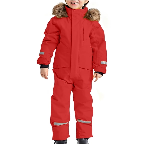 Mercatoo Kids Boys Girls One Piece Winter Snowsuit, Hooded Ski Jumpsuit with Button Flap Pockets and Reflective Tape, Warm Outdoor Gear for Skiing and Play
