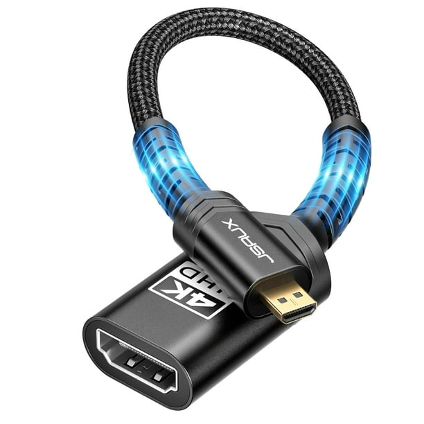 Adaptador JSAUX Micro HDMI a HDMI 4K @60Hz HDR 3D 18 Gbps, paquete de 2