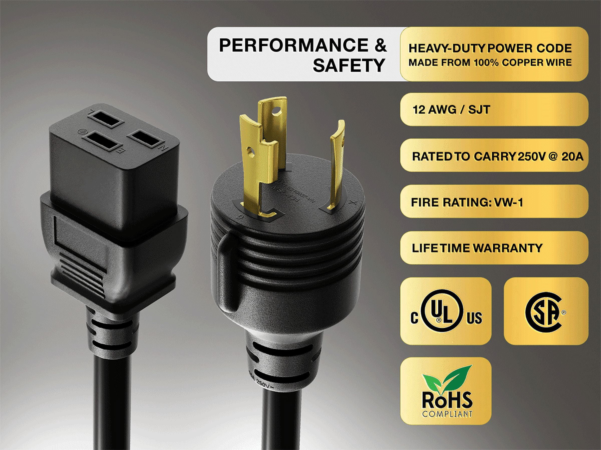 Cable Leader 6ft NEMA L6-30P to C19 Heavy Duty Power Cord 12AWG 20A 250V UL Listed