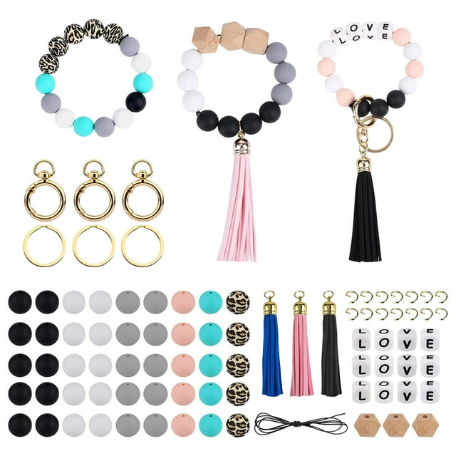 yuksok 84Pcs Beaded Making Kit DIY Crafts Key Rings Letter Beaded Handmade Open Rings