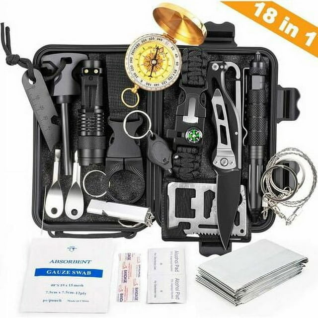 Kit de supervivencia de emergencia, kit multifuncional de supervivencia al aire libre y rescate, multiherramienta, suministros de primeros auxilios para acampar, senderismo, caza y pesca.