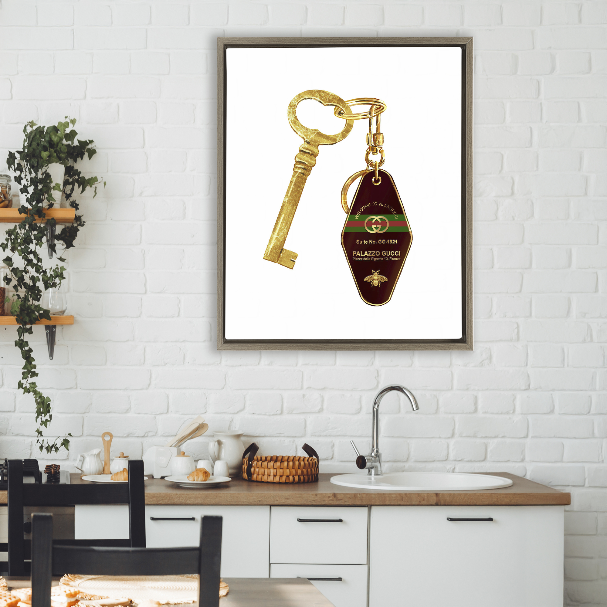 Luxury Hotel Key Brown Framed Floater Canvas Wall Art, design by Ziwei Li