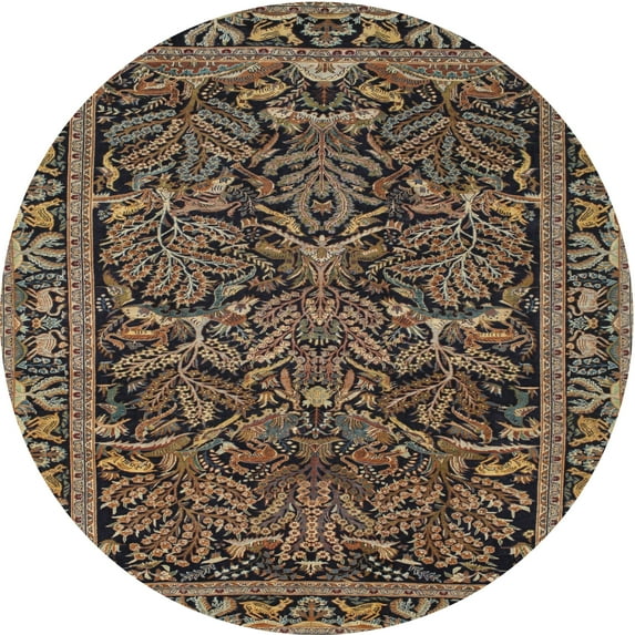 Ahgly Company Indoor Round Traditional Dark Almond Brown Persian Area Rugs, 3' Round
