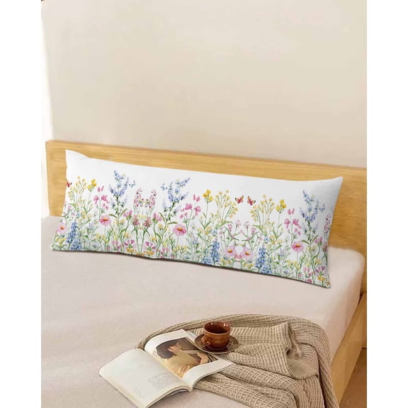 Spring Floral Long Body Pillow Covers, Colorful Watercolor PlantsSummer Soft Breathable Throw Pillow Cases with Invisible Zipper, Decorative Pillowcase Pillows Protectors for Sofa Bed Couch 20"x60"