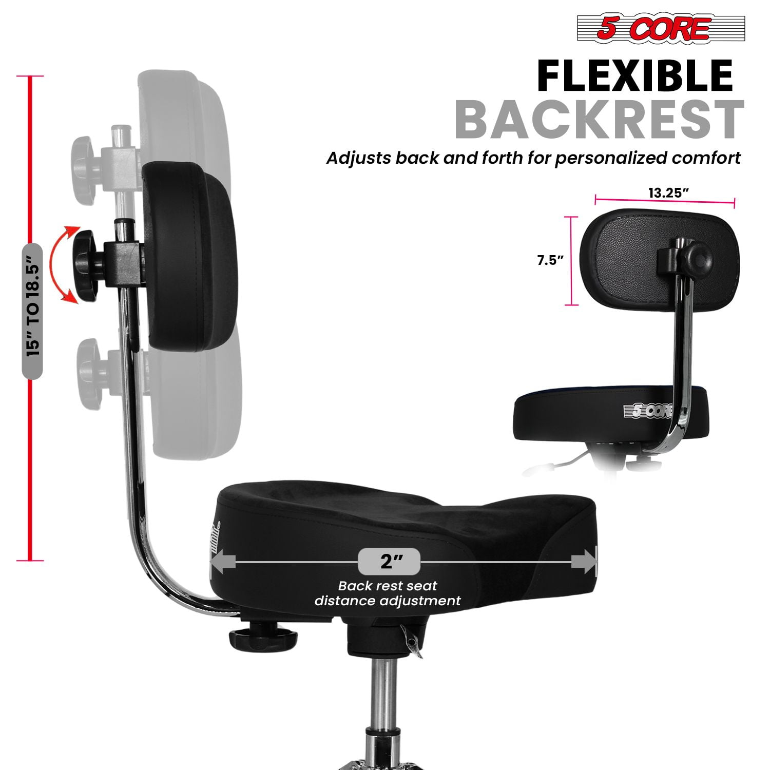 Drum Throne with Backrest, 4" Padded Stool with Airlift Adjustment 19"-25", 441Lb Capacity Heavy-Duty Drum Stool for Drummers, Double-Braced Steel Base