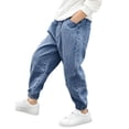 thumbnail image 5 of Boys' Denim Jogger Jeans, Solid Color Elastic Waist Cuffed Design, Functional Side Pockets, Loose Fit Daily Wear, Kids 2‑13 Years, Boys' Jeans Blue 12-13 Years, 5 of 6