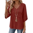 thumbnail image 2 of Tqcoqu Womens 3/4 Sleeve Tops Embroidered Lace Blouses Boho Shirt, V Neck Casual Loose Fit Vacation Beach Business Casual Outfits, 2 of 9