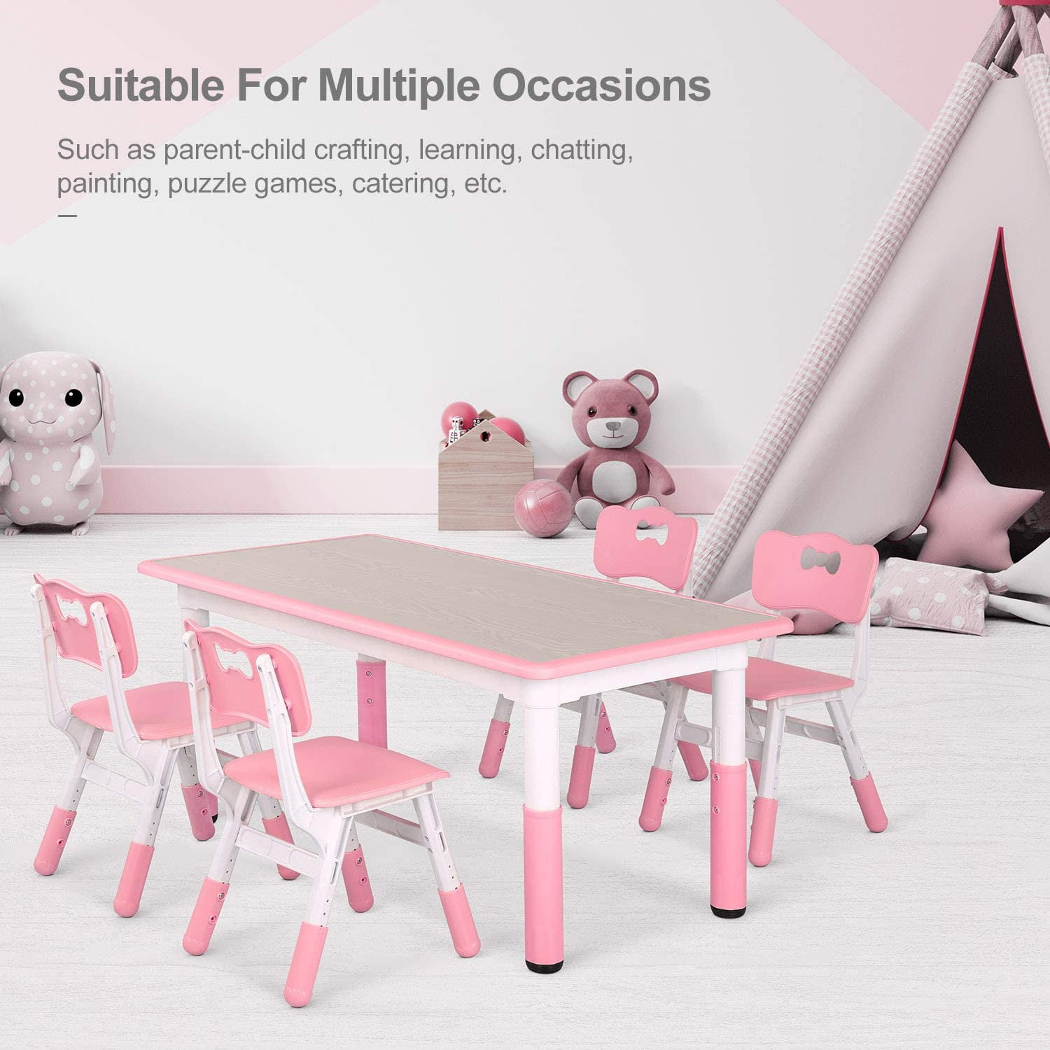 Details about   Kids Table and 4 Chairs Set Hight Adjustable Writing Dinner Painting Desk Green 