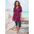 thumbnail image 2 of Roaman's Women's Plus Size Angelina Crinkle Crepe Y-Neck Short Sleeve Tunic, 2 of 6