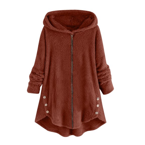 Kaemgyyd Womens Winter Jackets Casual Loose Long Sleeve Fleece Lined Zip up Hooded Coats Sherpa Fuzzy Thermal Outerwear
