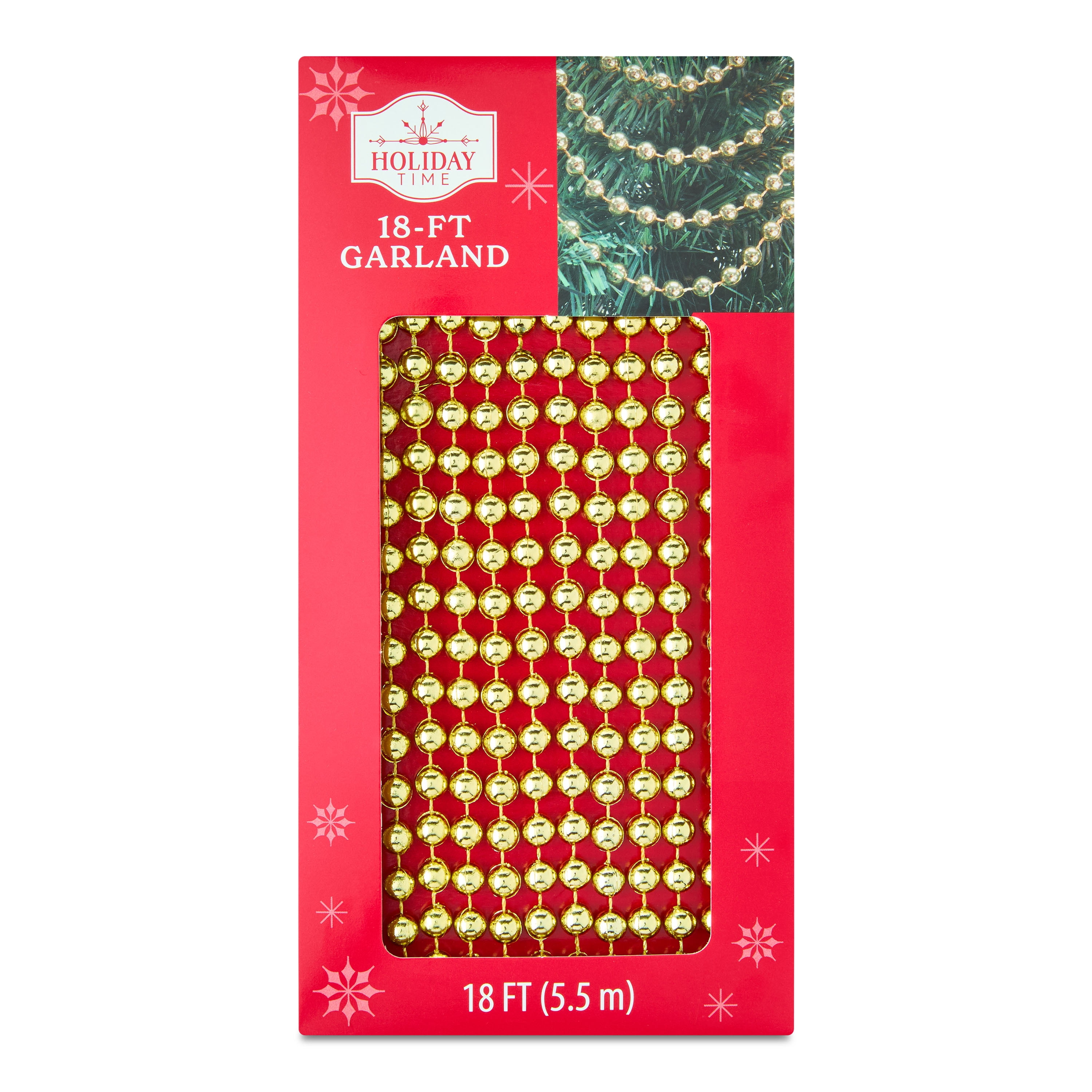 Plastic Metallic Bead Christmas Garland, Gold, 18', by Holiday Time
