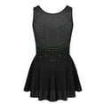 thumbnail image 2 of Fldy Kids Girls Rhinestone Mesh Splice Ballet Leotard Skirt Lyrical Dance Ice Skating Dress Black 16, 2 of 7