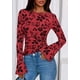 thumbnail image 5 of Blusa PRETTYGARDEN para Mujer Manga Larga Floral en Malla Roja, 5 of 8