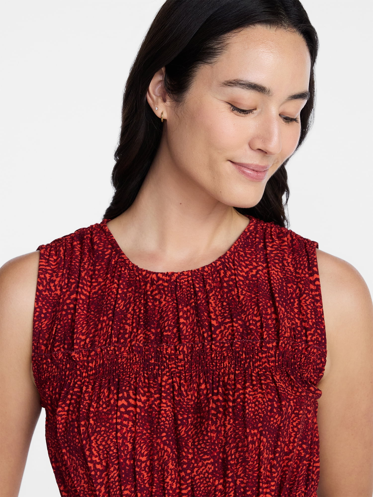 Time and Tru Women's Plus Size Smocked Sleeveless Mini Dress, Sizes 1X-4X