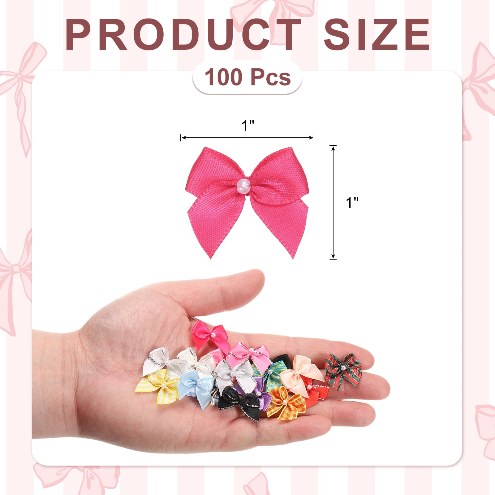 Uxcell 100 Pcs Mini Rose Red Ribbon Bows with Pearl 1" Ribbon Flowers Appliques for Crafts DIY Hair Bows Sewing Wedding Party Christmas Decoration