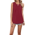 thumbnail image 2 of Women's Sleeveless Tank Tops Summer Pleated Loose Fit Top for Women Casual Round Neck Shirts Wine Red L, 2 of 10