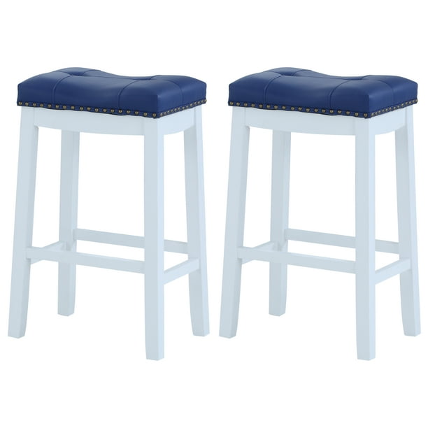 Angel Line Cambridge 29" Padded Saddle StoolWhite w/ Blue Cushion, Set