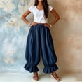 thumbnail image 6 of Lumtrix Womens Cotton Linen Wide Leg Balloon Pants Casual Cropped Ruffle Palazzo Flowy Pants with Pockets Navy 2XL, 6 of 6