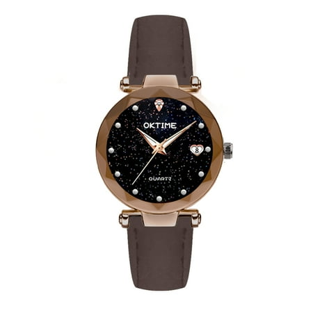 Heart Shaped Crystal Watches - Women Fashion Brilliant Starry Night Dial Watch Lady Exquisite Heart-Shaped Calendar Quartz Wrist Watch