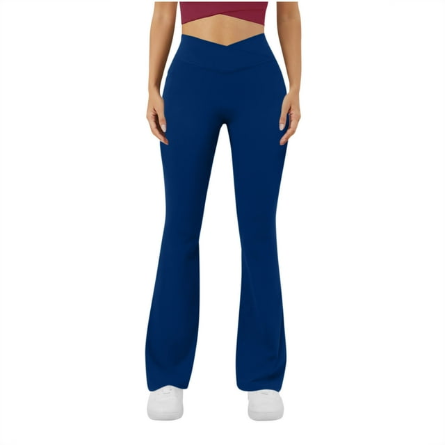 Amzcrzy Pantalones Yoga Mujer Color Liso - Cintura Elástica, Control Abdominal, Corte Acampanado, Leggings Elásticos Cómodos, Bolsillos S-2XL Azul