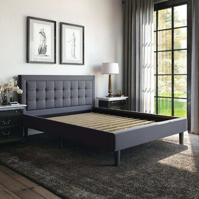 Modern Sleep Mornington Upholstered Platform Metal Bed Frame King