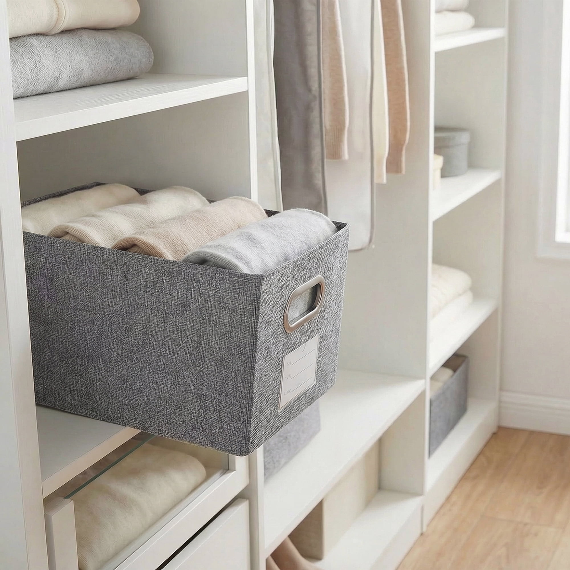 Unique Bargains Storage Bin with Handles for Shelves Closet Gray 8.7" x 11.4" x 6.7"