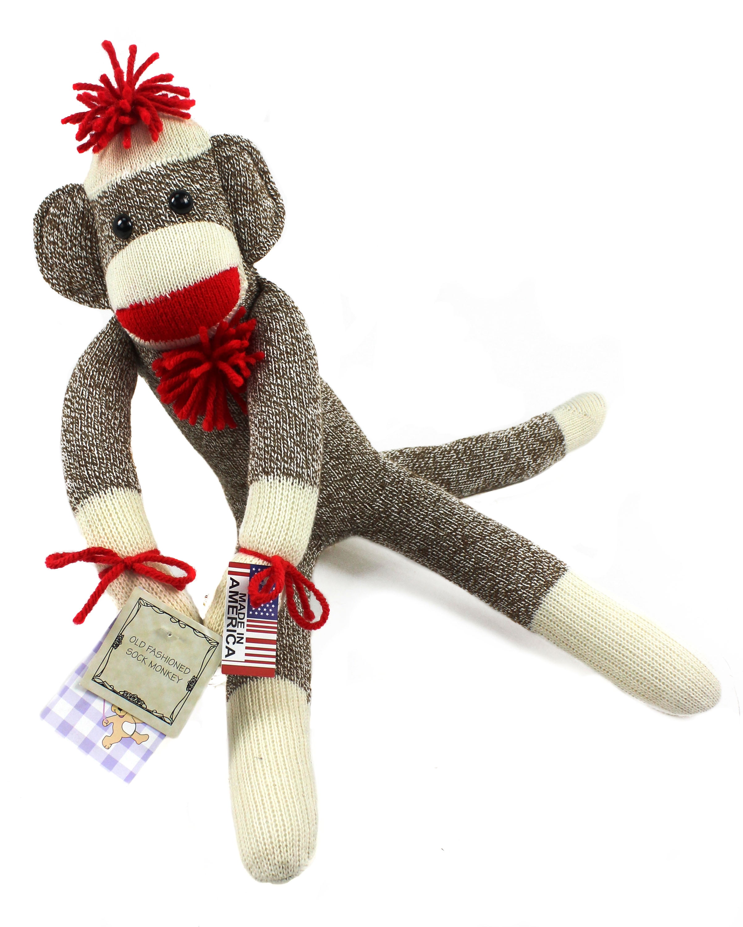 Farmer Sock Monkey Barn Chimps Classic Sock Monkey Rockford Red Heel Socks 18 tall Sock Monkey