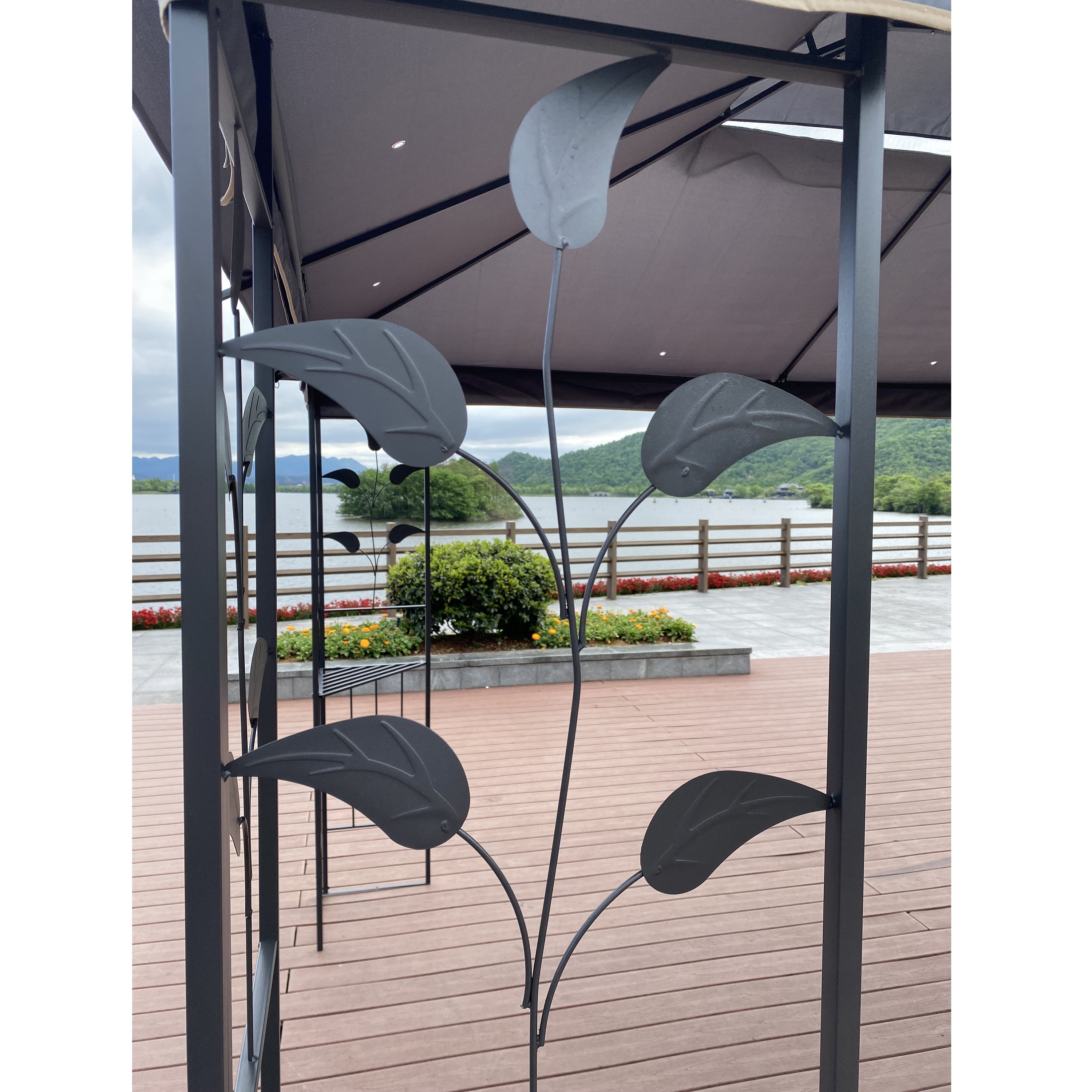 Royard Oaktree Patio Gazebo 13x10 Ft Outdoor Canopy Gazebo with Mosquito Netting and Corner Shelf Ventilation Double Roof Party Tent for Lawn Backyard Garden Deck,Gray
